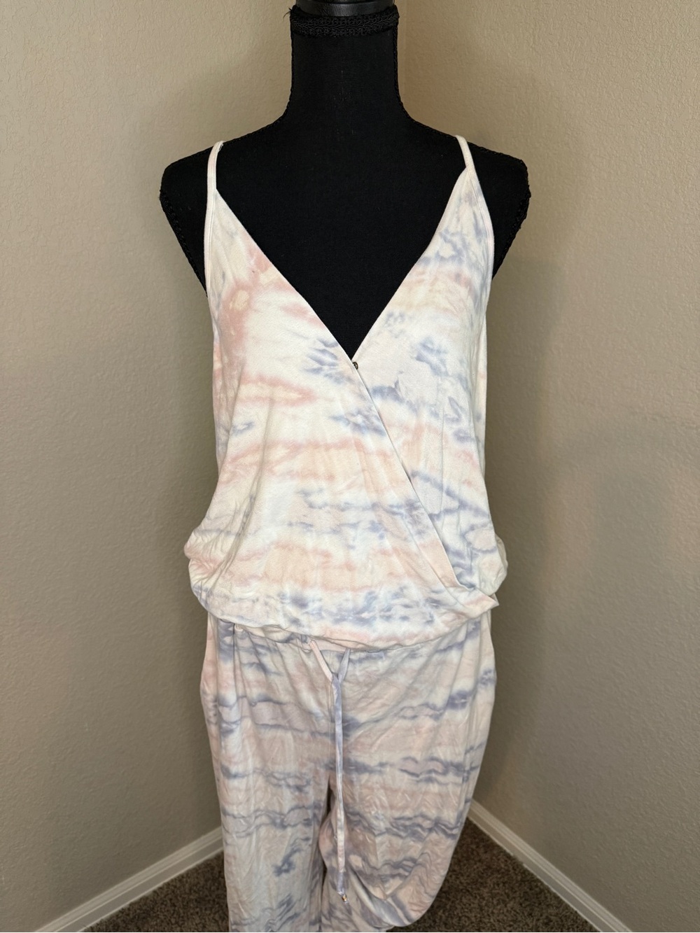 Young, Fabulous & Broke Tie-Dye Sleeveless Jumpsuit in Pastel Pink & Blue - Picture 1 of 4